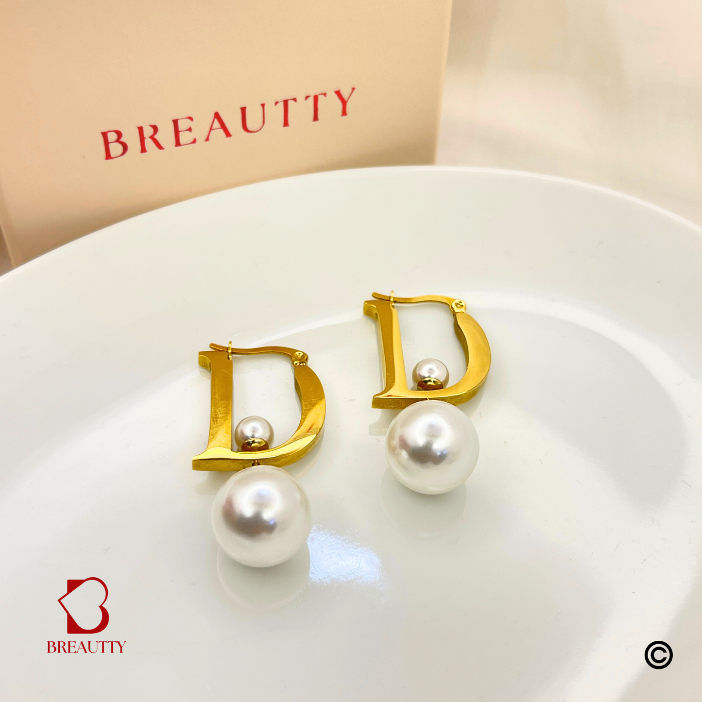 BREAUTTY 18K GOLD PLATED D-SHAPE  DIOR INSPIRED EARRING