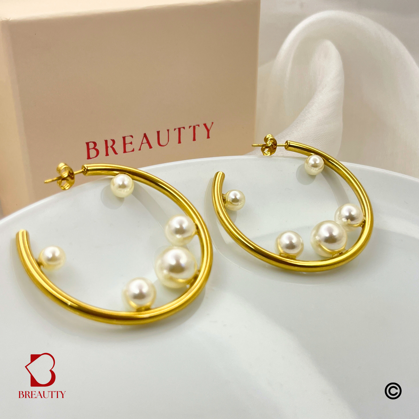 BREAUTTY 18K GOLD PLATED CIRCLE EARRINGS WITH PEARL