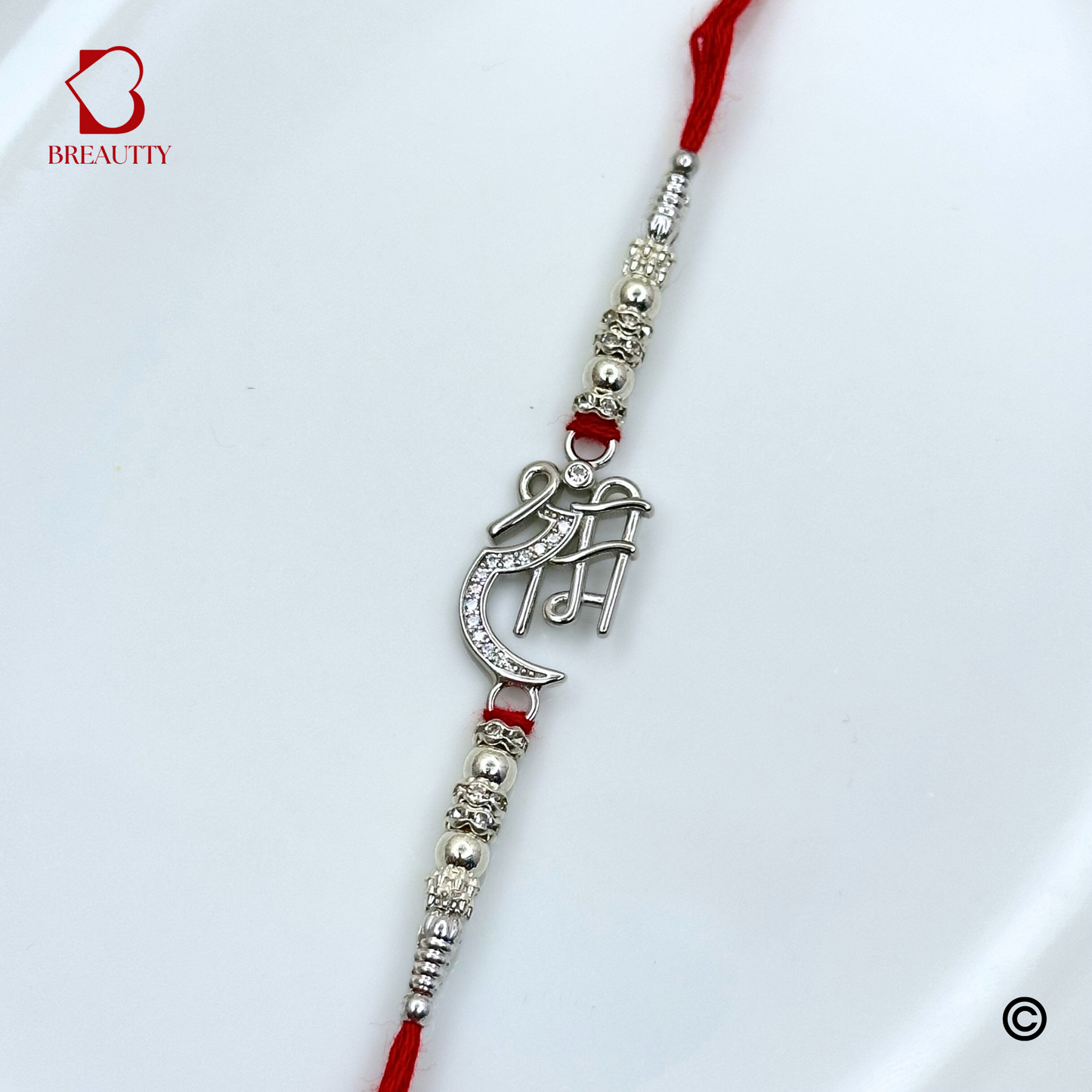 BREAUTTY RAKSHA BANDHAN 925 STERLING SILVER RAKHI  "SHRI RAM"  WITH RED THREAD  | HALLMARKED SILVER  RAKHI