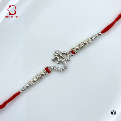 BREAUTTY RAKSHA BANDHAN 925 STERLING SILVER RAKHI  "OM"  WITH RED THREAD  | HALLMARKED SILVER  RAKHI