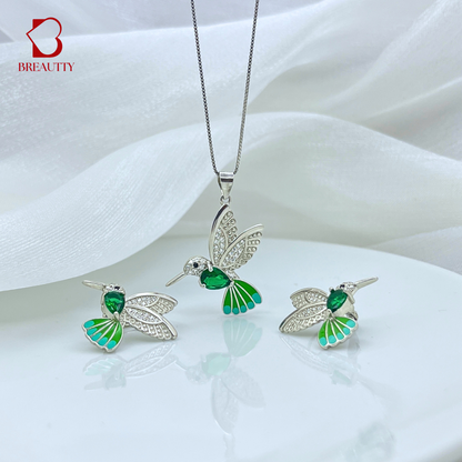 BREAUTTY 925 STERLING SILVER HUMMINGBIRD PENDANT SET WITH GREEN ZIRCON