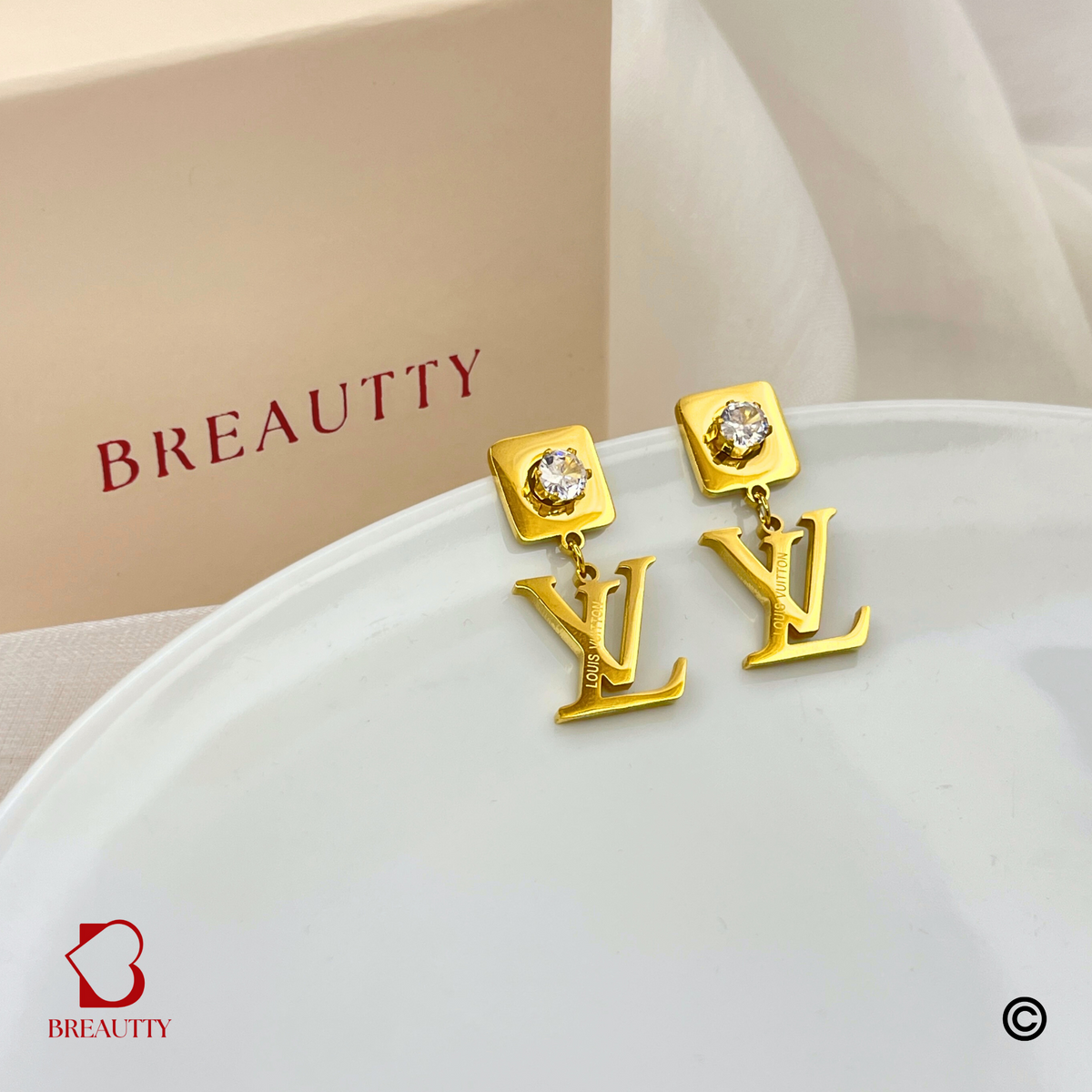 BREAUTTY 18K GOLD PLATED L AND V BRAND INSPIRED EARRINGS FOR WOMAN | DEMIFINE JEWELLERY
