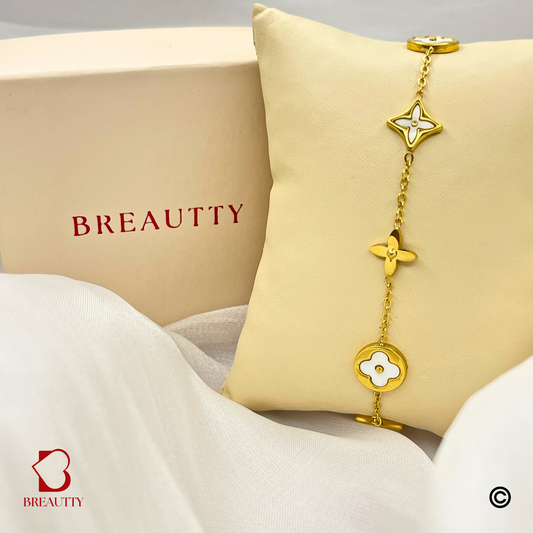 BREAUTTY 18K GOLD PLATED WHITE CLOVE BRACELET | WATERPROOF