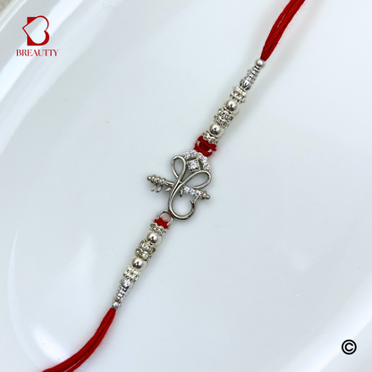 BREAUTTY RAKSHA BANDHAN 925 STERLING SILVER RAKHI  "GANESHA"  WITH RED THREAD  | HALLMARKED SILVER  RAKHI