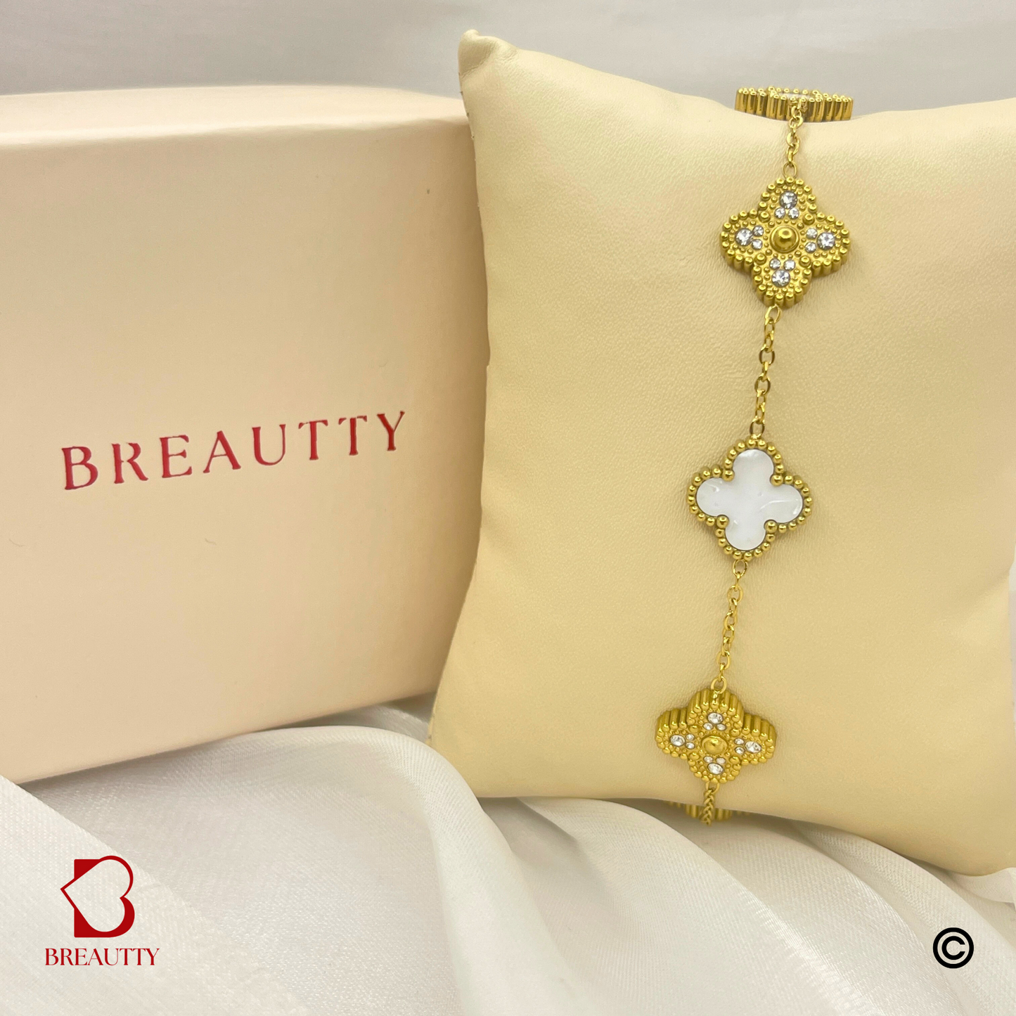 BREAUTTY 18K GOLD PLATED WHITE GOLD  CLOVE PARTYWEAR BRACELET | WATERPROOF