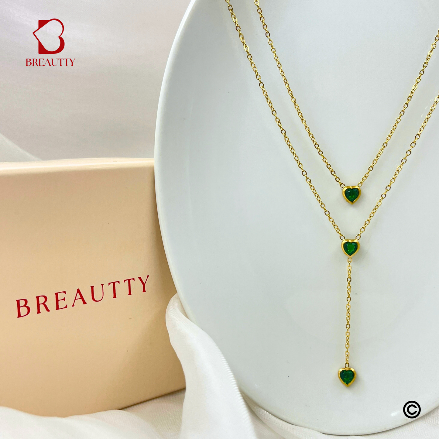 BREAUTTY 18K GOLD PLATED EMERALD HEART SHAPE NECKLACE