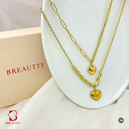 BREAUTTY 18K GOLD PLATED STYLISH DOUBLE HEART NECKLACE