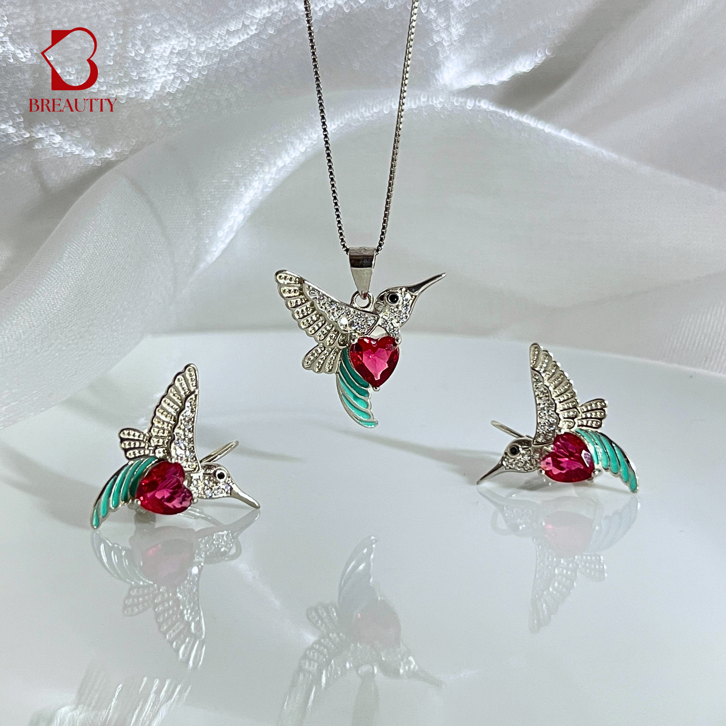 BREAUTTY 925 STERLING SILVER HUMMING BIRD PENDANT SET