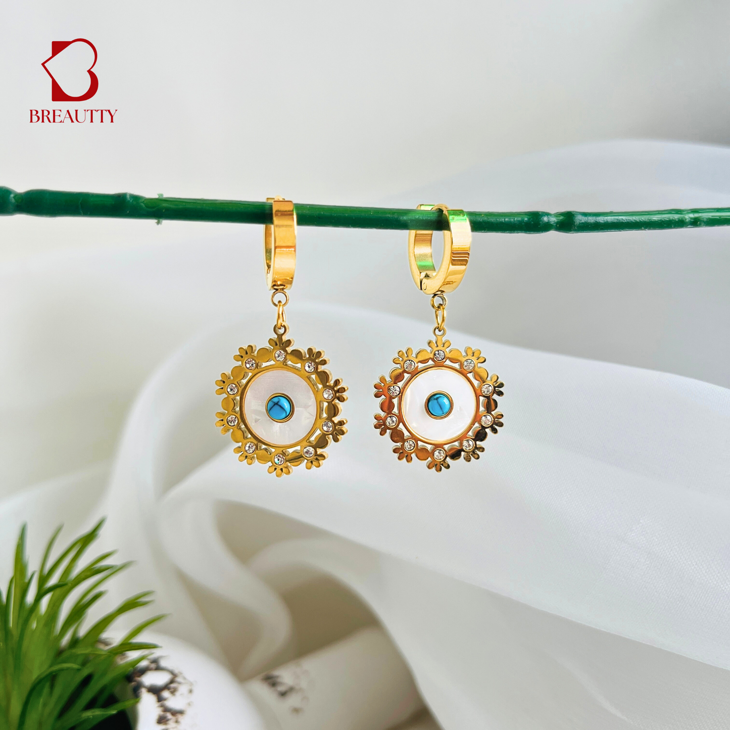 BREAUTTY 18K GOLD PLATED HUGGY HOOPS EVIL EYE EARRING