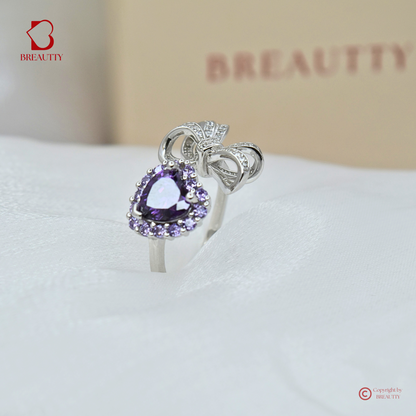 BREAUTTY 925 STERLING SILVER RING WITH AMETHYST SOLITAIR | ADJUSTABLE