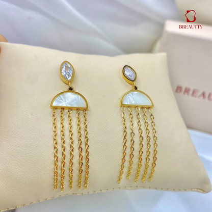 BREAUTTY 18K GOLD PLATED FALLING FRILLS EARRINGS WITH MOP STONE