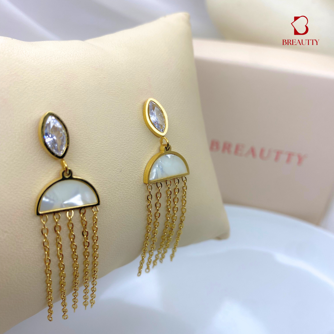 BREAUTTY 18K GOLD PLATED FALLING FRILLS EARRINGS WITH MOP STONE