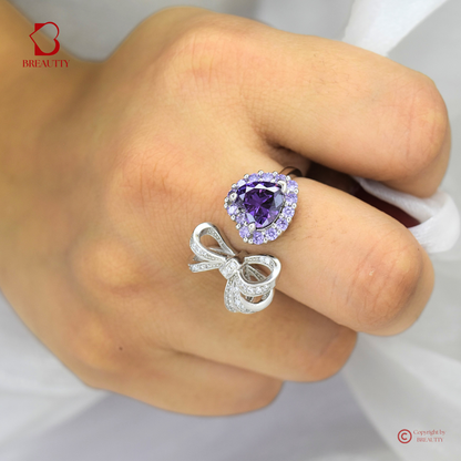 BREAUTTY 925 STERLING SILVER RING WITH AMETHYST SOLITAIR | ADJUSTABLE