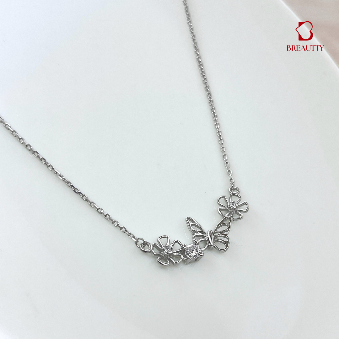 BREAUTTY 925 STERLING SILVER BUTTERFLY NECKLACE WITH FLOWERS