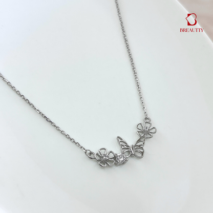 BREAUTTY 925 STERLING SILVER BUTTERFLY NECKLACE WITH FLOWERS