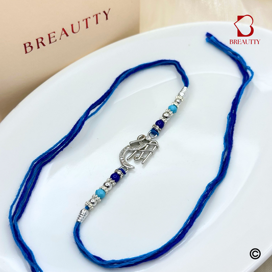 BREAUTTY RAKSHA BANDHAN 925 STERLING SILVER RAKHI  "SHRI RAM"  WITH BLUE THREAD  | HALLMARKED SILVER  RAKHI