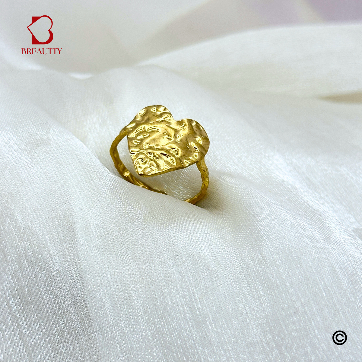 BREAUTTY GOLDEN  HAMMERED HEART RING |ADJUSTABLE