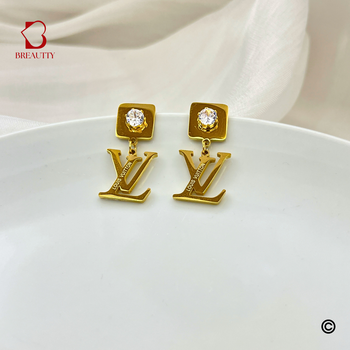 BREAUTTY 18K GOLD PLATED L AND V BRAND INSPIRED EARRINGS FOR WOMAN | DEMIFINE JEWELLERY