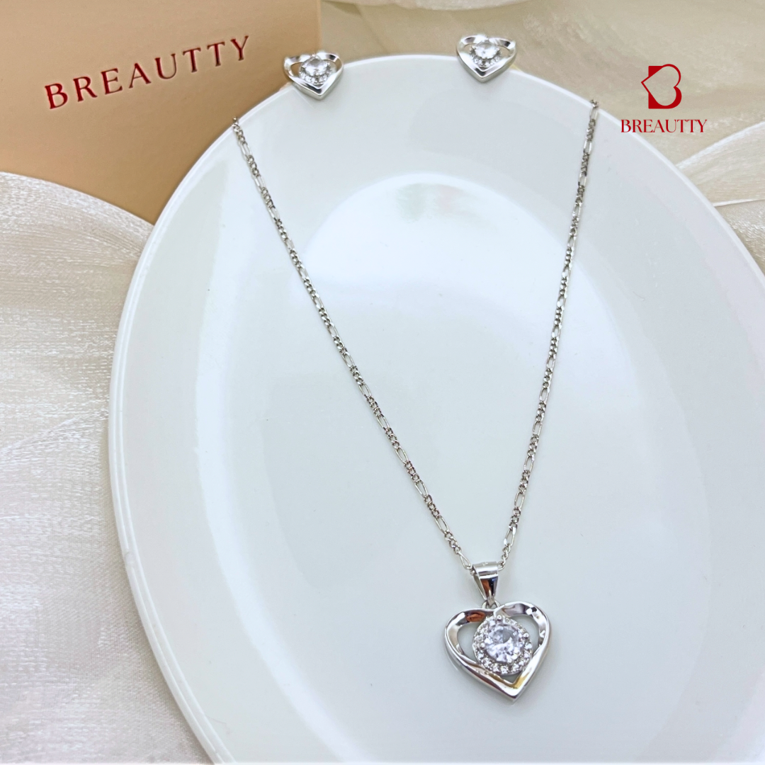 BREAUTTY 925 STERLING SILVER SPARKLING HEART PENDANT SET