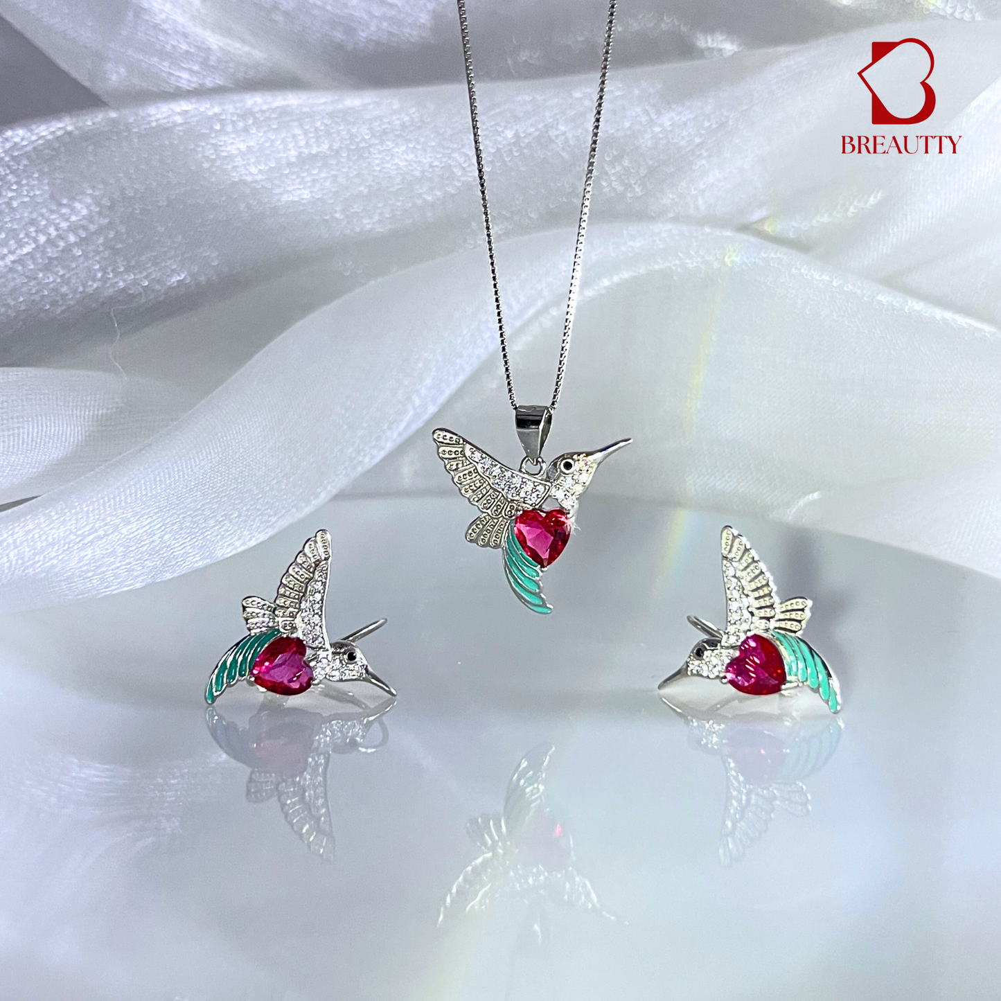 BREAUTTY 925 STERLING SILVER HUMMING BIRD PENDANT SET