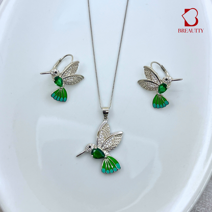 BREAUTTY 925 STERLING SILVER HUMMINGBIRD PENDANT SET WITH GREEN ZIRCON