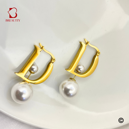 BREAUTTY 18K GOLD PLATED D-SHAPE  DIOR INSPIRED EARRING