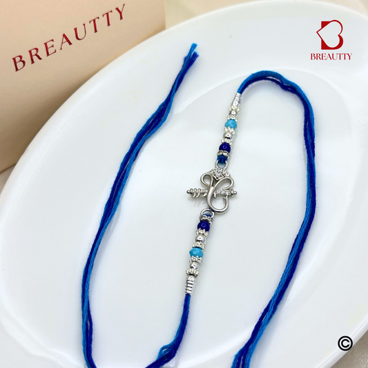 BREAUTTY RAKSHA BANDHAN 925 STERLING SILVER RAKHI  "GANESHA"  WITH BLUE THREAD  | HALLMARKED SILVER  RAKHI
