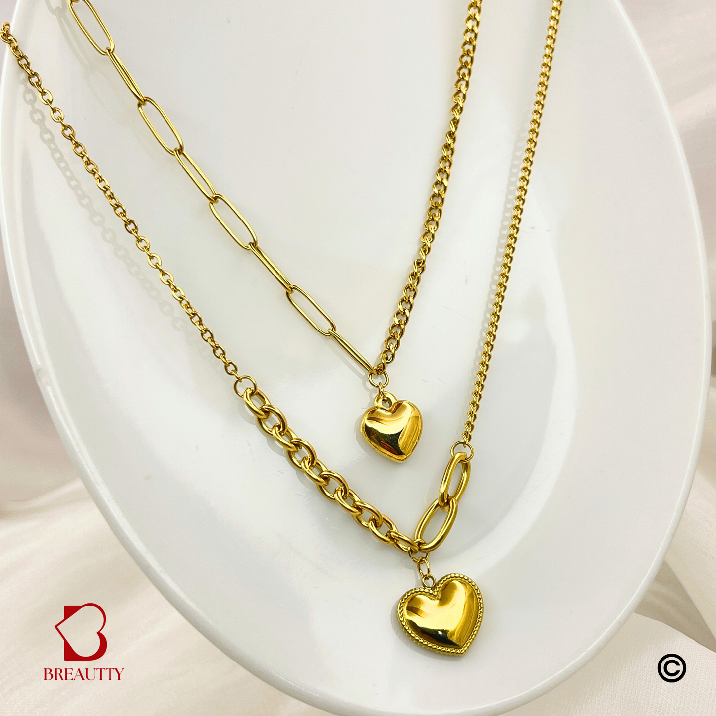 BREAUTTY 18K GOLD PLATED STYLISH DOUBLE HEART NECKLACE