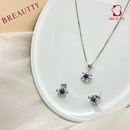 BREAUTTY  92.5 STERLING SILVER SMALL FLOWER PENDANT SET