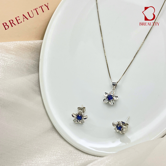 BREAUTTY  92.5 STERLING SILVER SMALL FLOWER PENDANT SET