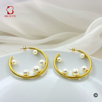 BREAUTTY 18K GOLD PLATED CIRCLE EARRINGS WITH PEARL