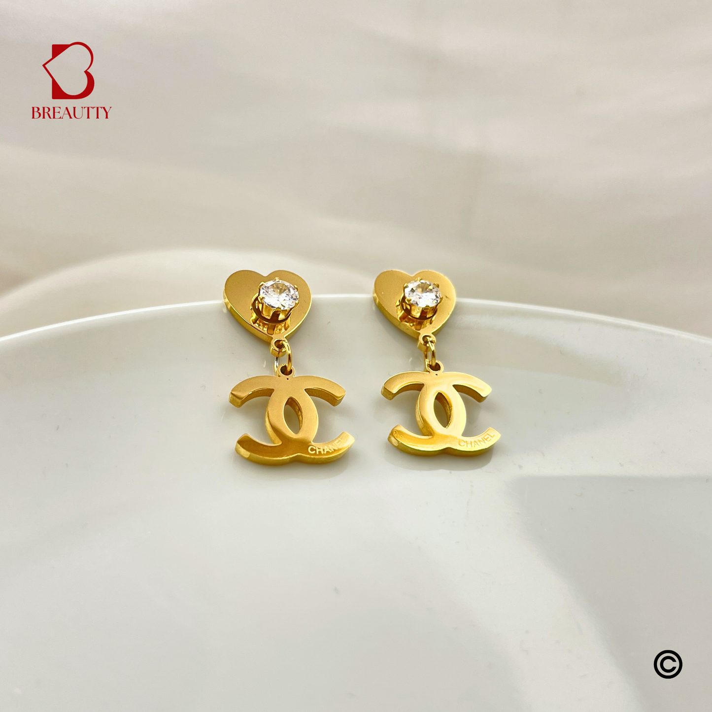 BREAUTTY 18K GOLD PLATED CHANEL INSPIRED WITH HEART EARRING