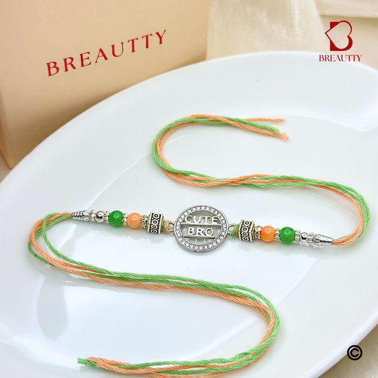 BREAUTTY RAKSHA BANDHAN 925 STERLING SILVER RAKHI  "CUTE"  WITH GREEN THREAD  | HALLMARKED SILVER  RAKHI