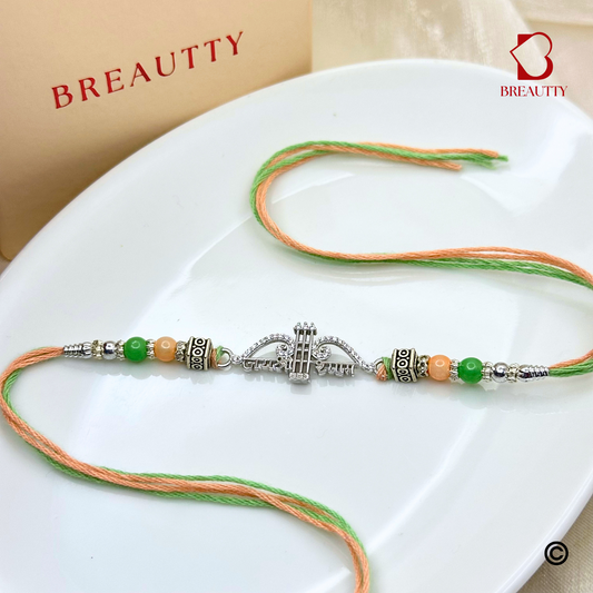 BREAUTTY RAKSHA BANDHAN 925 STERLING SILVER RAKHI  "BAAN"  WITH GREEN THREAD  | HALLMARKED SILVER  RAKHI