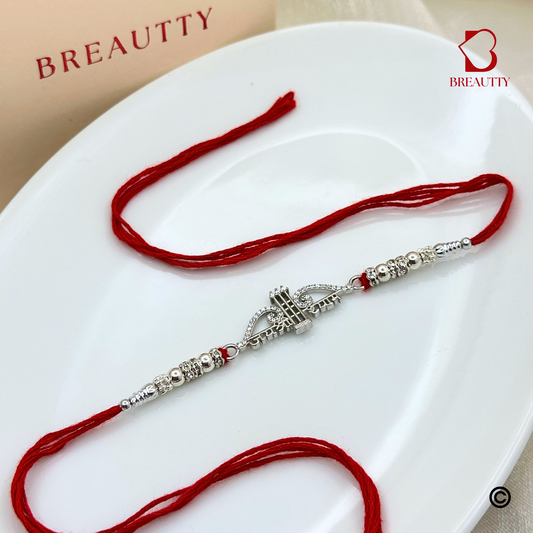 BREAUTTY RAKSHA BANDHAN 925 STERLING SILVER RAKHI  "BAAN"  WITH RED THREAD  | HALLMARKED SILVER  RAKHI