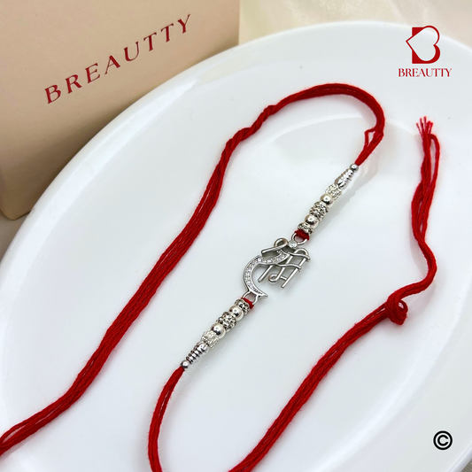 BREAUTTY RAKSHA BANDHAN 925 STERLING SILVER RAKHI  "SHRI RAM"  WITH RED THREAD  | HALLMARKED SILVER  RAKHI