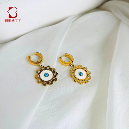 BREAUTTY 18K GOLD PLATED HUGGY HOOPS EVIL EYE EARRING