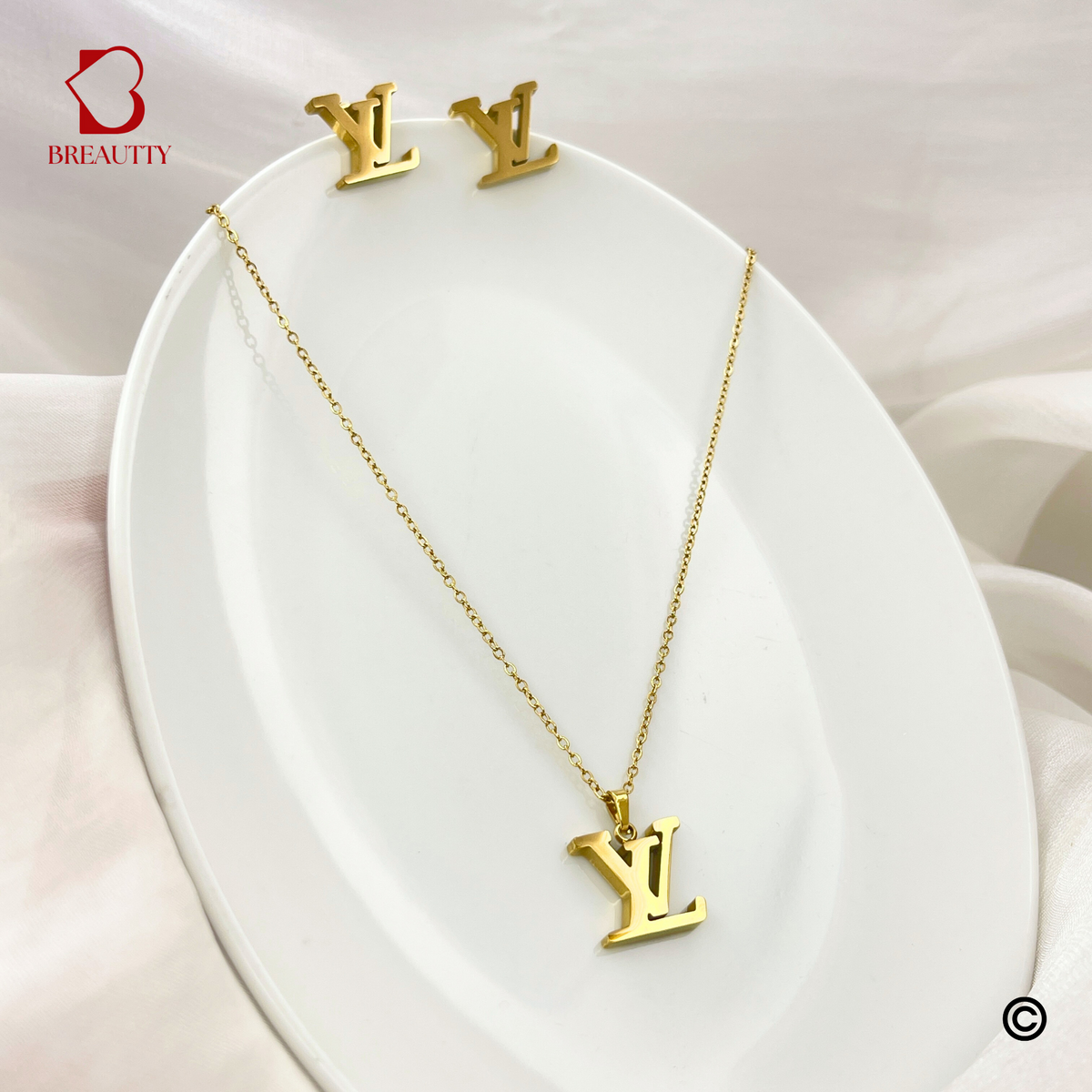BREAUTTY 18K GOLD PLATED BRAND LETTERS  INSPIRED PENDANT SET
