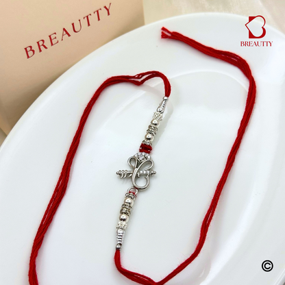BREAUTTY RAKSHA BANDHAN 925 STERLING SILVER RAKHI  "GANESHA"  WITH RED THREAD  | HALLMARKED SILVER  RAKHI