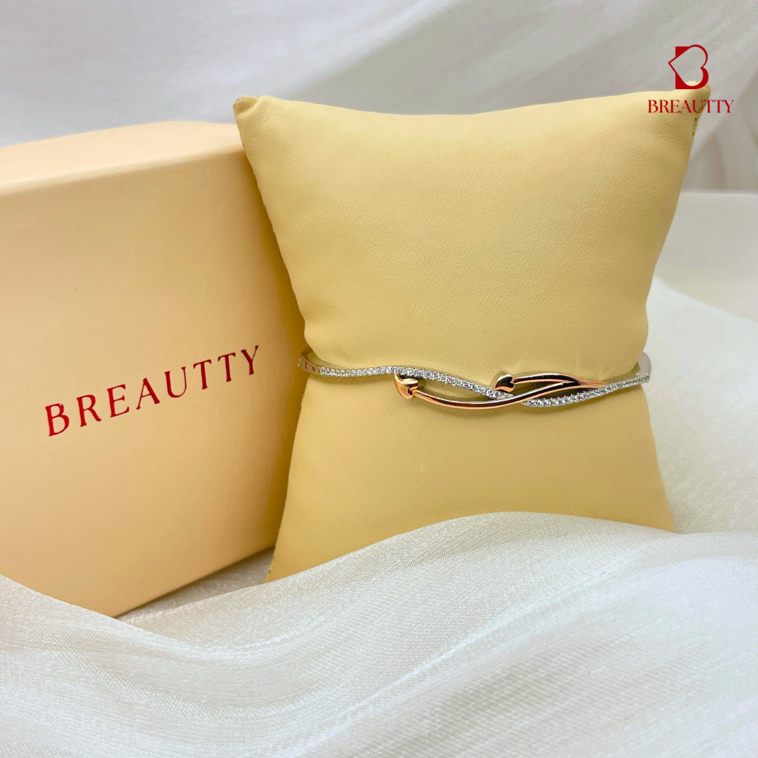 BREAUTTY INFINITY HEART CUFF BRACELET  IN DUAL TONE ROSE GOLD AND SILVER