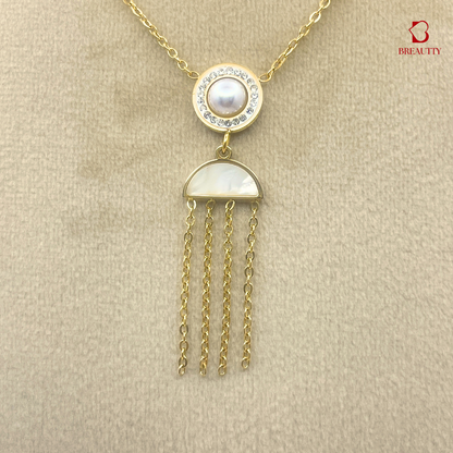 BREAUTTY STAINLESS STEEL GOLD PLATED TASSEL NECKPIECE WITH MOP STONE |WATERPROOF
