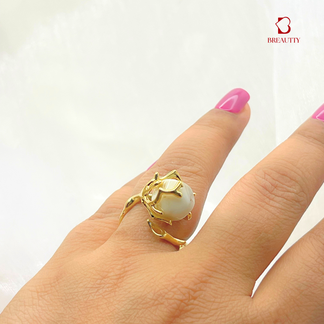 BREAUTTY GOLDEN PATTERN WITH MOP STONE RING | ADJUSTABLE