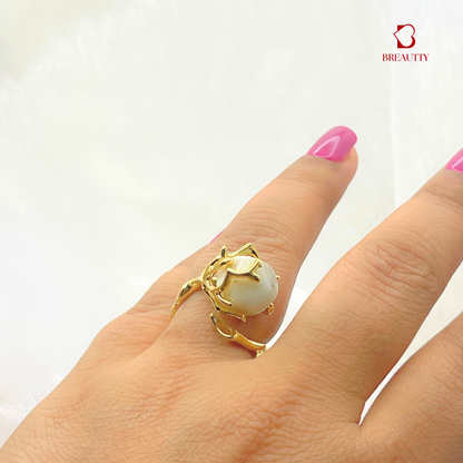 BREAUTTY GOLDEN PATTERN WITH MOP STONE RING | ADJUSTABLE