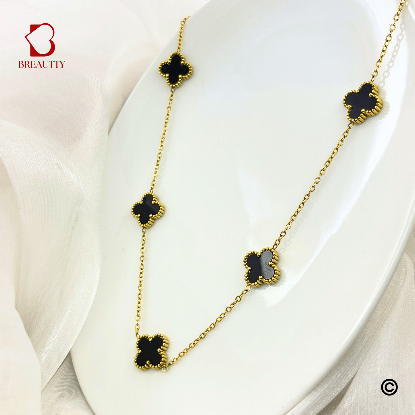 BREAUTTY 18K GOLD PLATED  BLACK CLOVER CHAIN