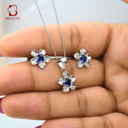 BREAUTTY  92.5 STERLING SILVER SMALL FLOWER PENDANT SET