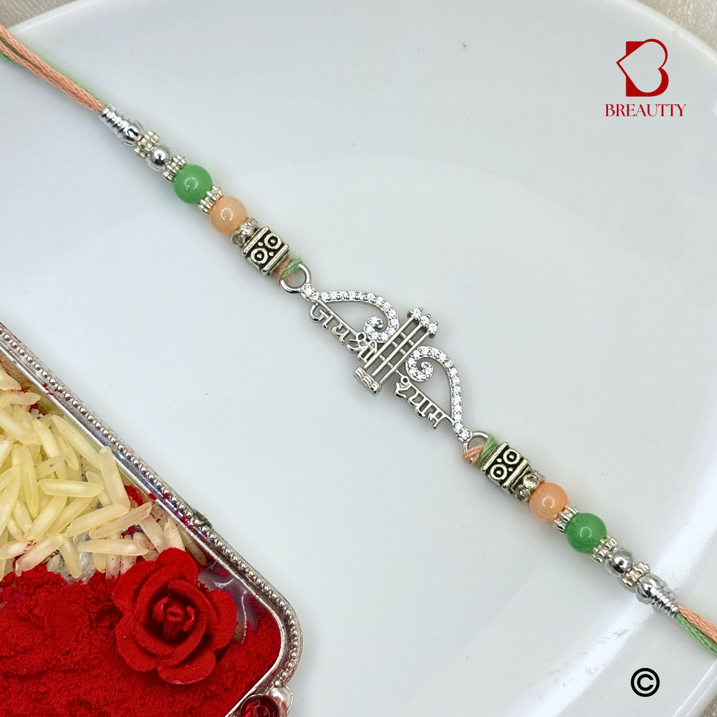 BREAUTTY RAKSHA BANDHAN 925 STERLING SILVER RAKHI  "BAAN"  WITH GREEN THREAD  | HALLMARKED SILVER  RAKHI