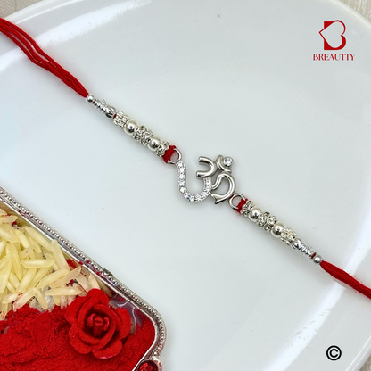 BREAUTTY RAKSHA BANDHAN 925 STERLING SILVER RAKHI  "OM"  WITH RED THREAD  | HALLMARKED SILVER  RAKHI