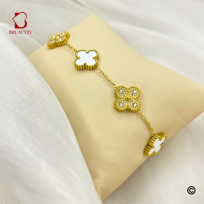 BREAUTTY 18K GOLD PLATED WHITE GOLD  CLOVE PARTYWEAR BRACELET | WATERPROOF