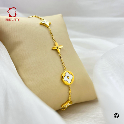 BREAUTTY 18K GOLD PLATED WHITE CLOVE BRACELET | WATERPROOF