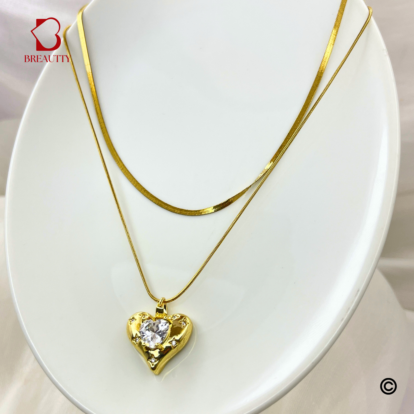 BREAUTTY 18K GOLD PLATED ROMANTIC HEART DOUBLE CHAIN NECKLACE